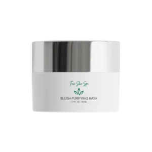 White box with the words "blush purifying mask 50ml" printed on it, set against a white background