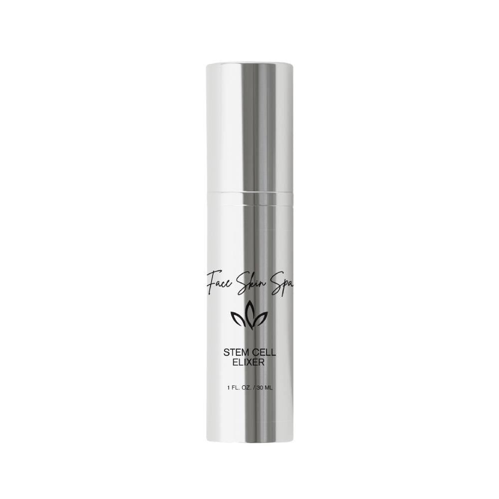 White bottle of face skin spa stem cell elixir on a white background