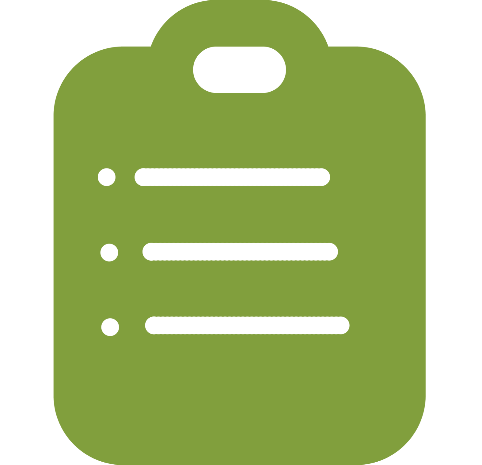 Green clipboard with a list of items on it, set against a white background
