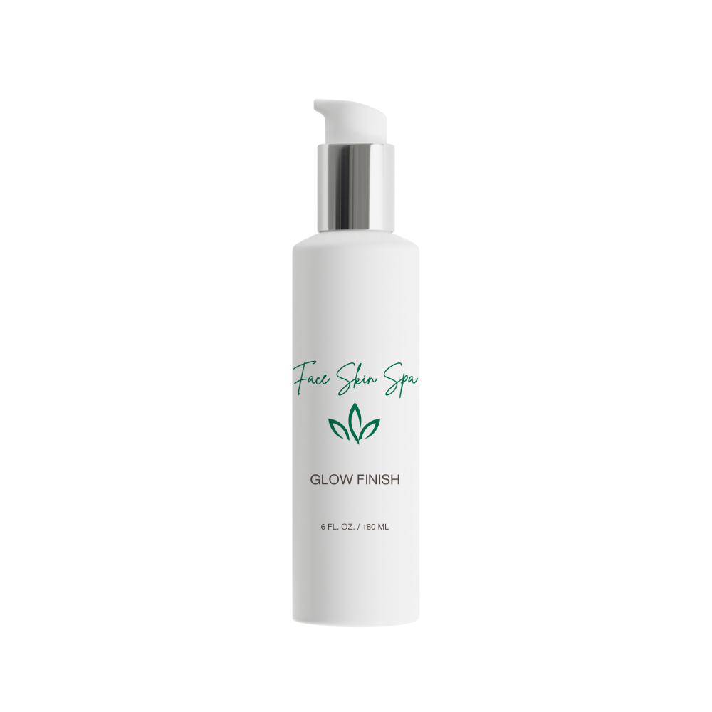 White bottle of glow finish face skin spa on a white background