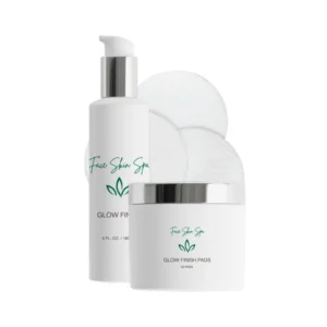Bottle of face skin spa glow finish pads and a box of the same product